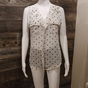 Elegant Polka Dot Sleeveless Blouse - Black and White